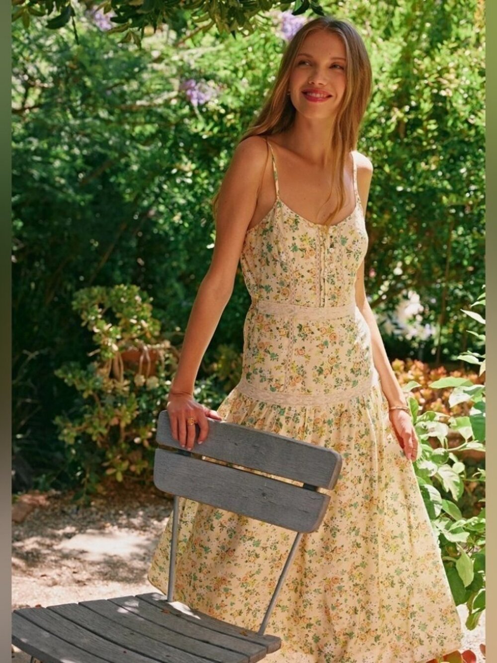 Lost + Wander Earth Angel Cottagecore Midi Dress in Yellow Floral Size Small NWT